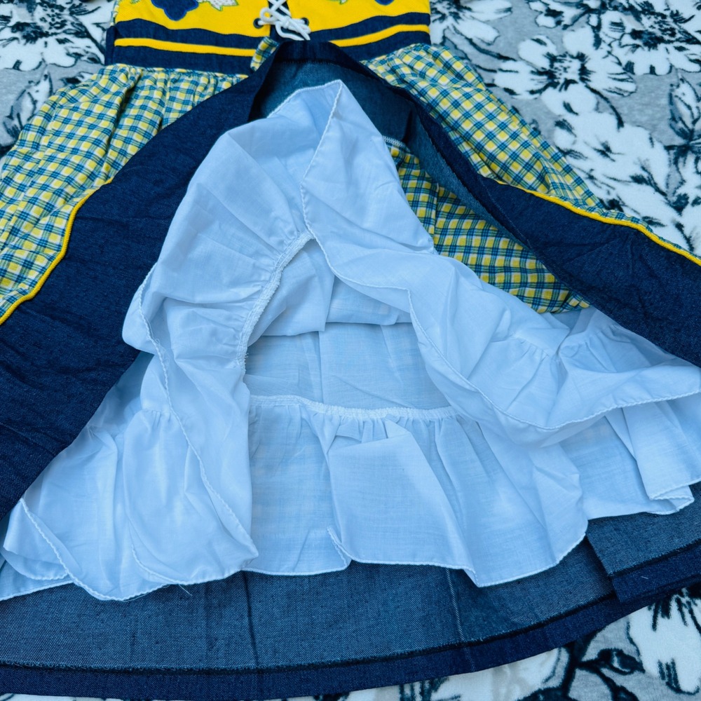 Vintage Narci Stell Dress Kids Size 10 Yellow Blue Plaid New With Tags Folk Lace - Picture 6 of 12